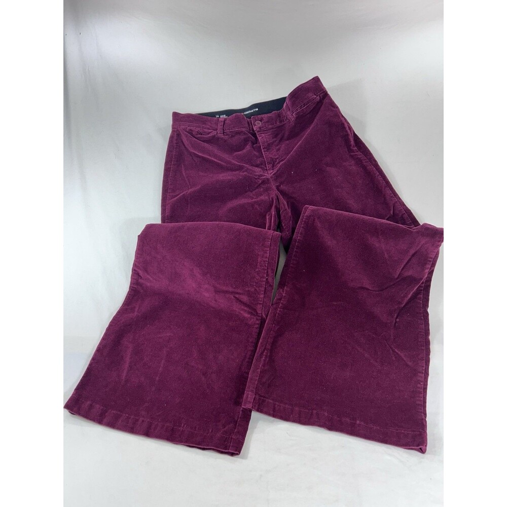 Liz Claiborne Women Wide-Leg High-Rise Stretch Burgundy Velvet Pants Sz 14